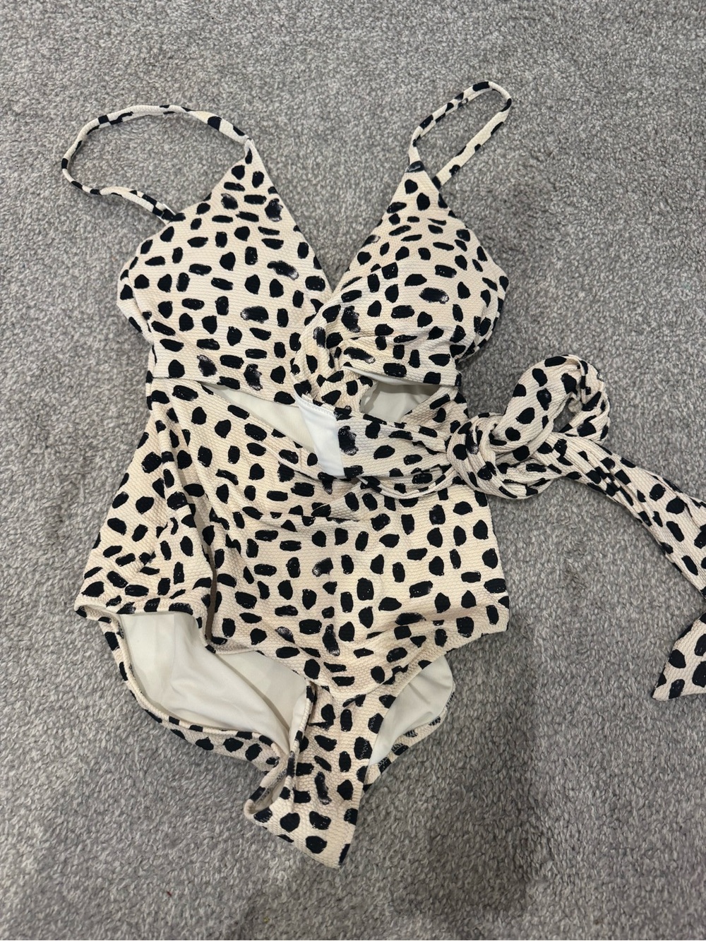 aerie Cream and Black Leopard One-Piece Swimsuit